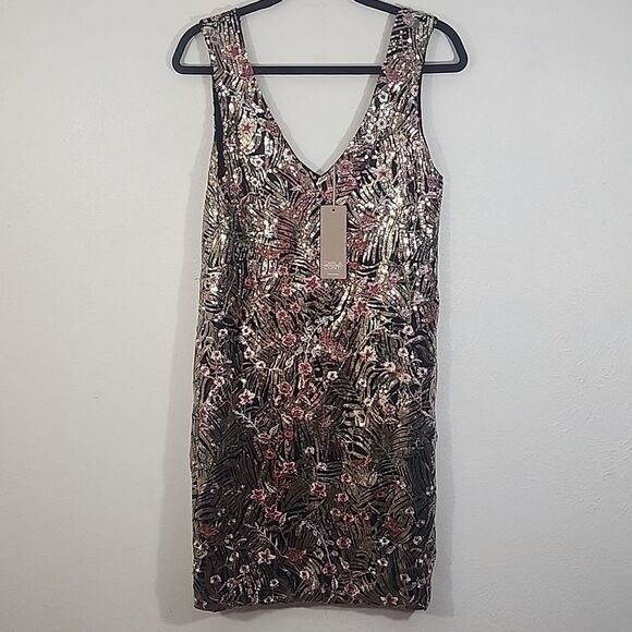 Carla Conti floral embroidered sequined multi-color glam dress size M NWT - Picture 1 of 12